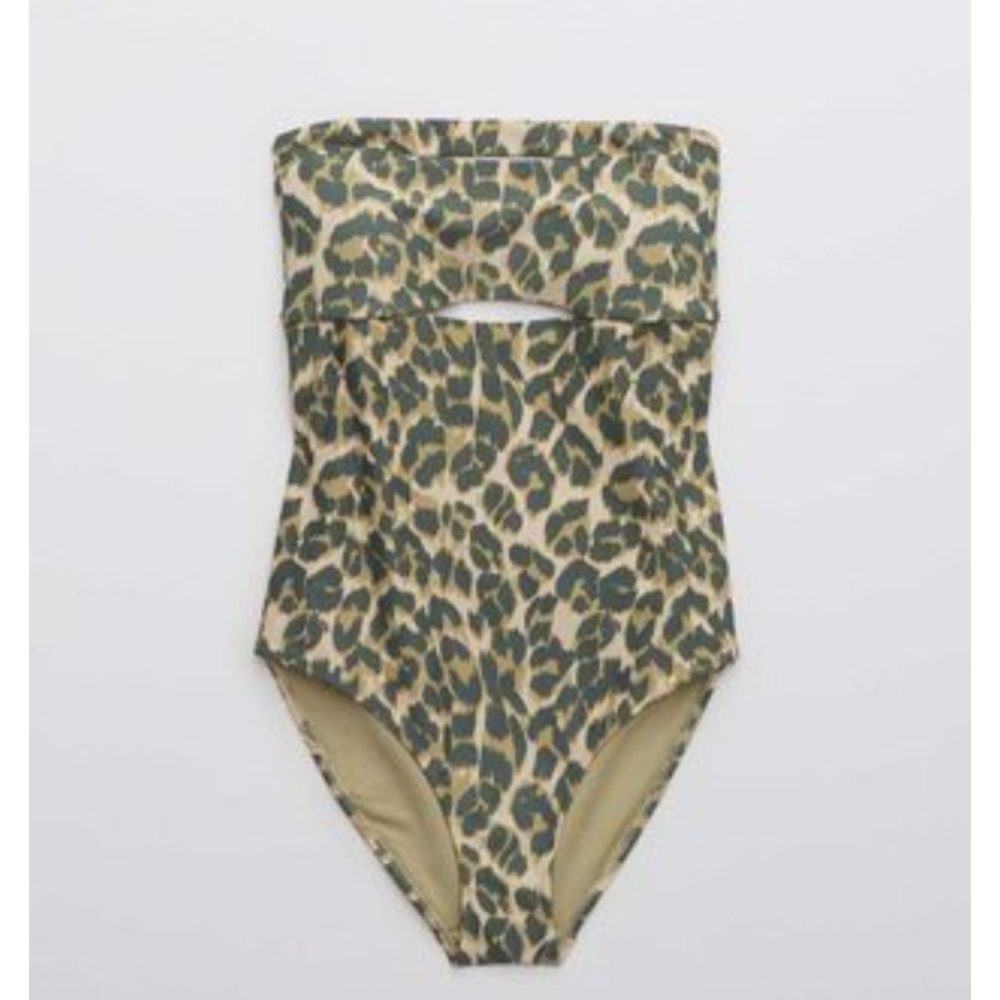 Aerie leopard split bandeau one piece swimsuit